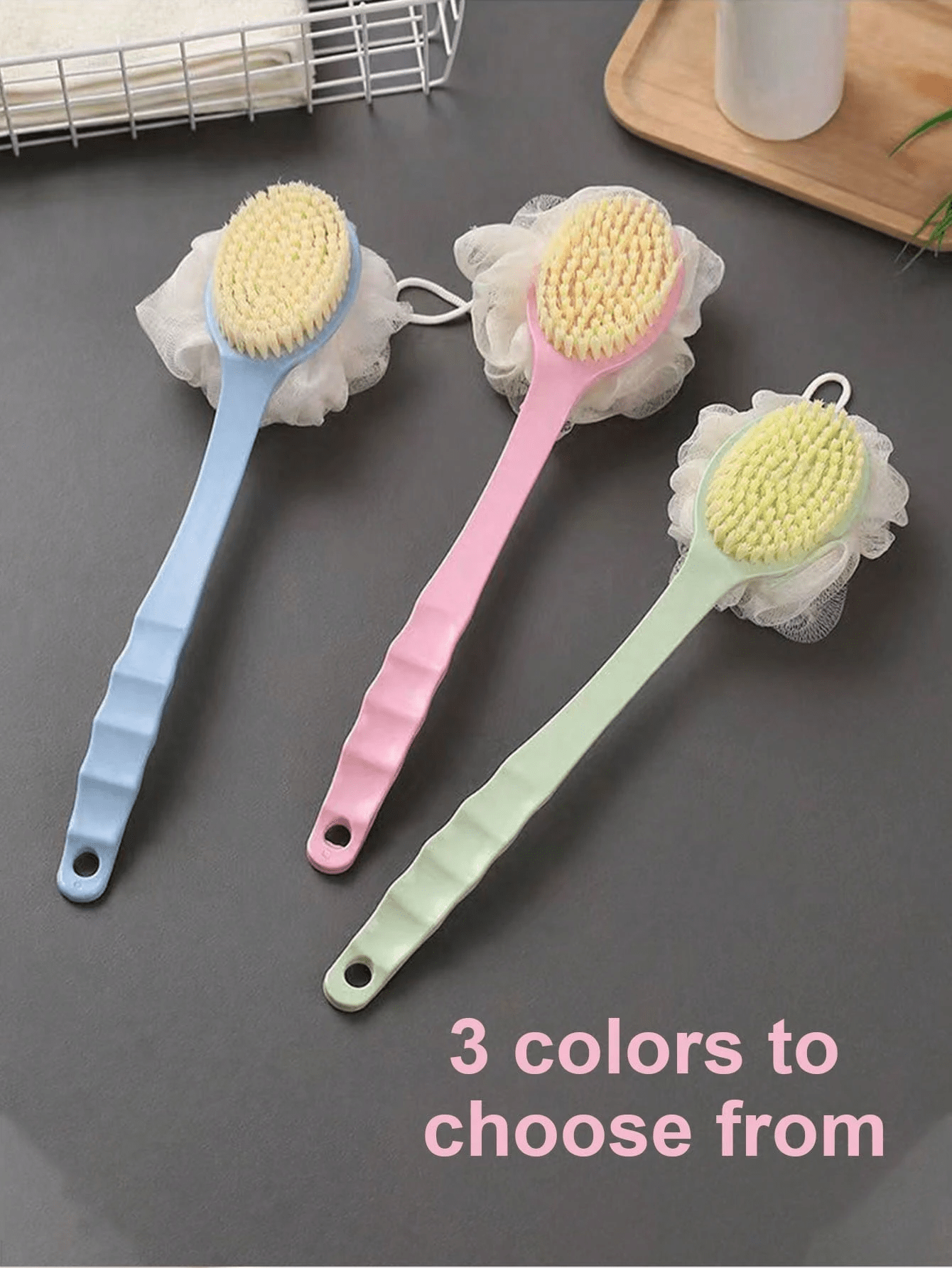 فرشاة استحمام ذات مقبض طويل باللون الوردي/الأزرق –...