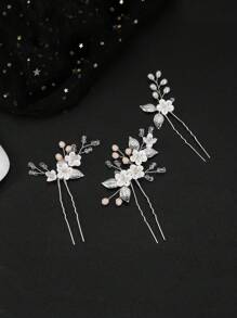 4 件装新娘花童头饰珍珠婚礼头带水钻发夹，适合女孩 - 彩色 - 查看 7