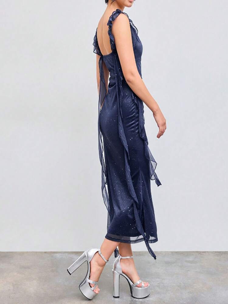 cowl neck solid sequin ruffle hem maxi dress Cowl Neck Solid Sequin Ruffle Hem Maxi Dress Cider