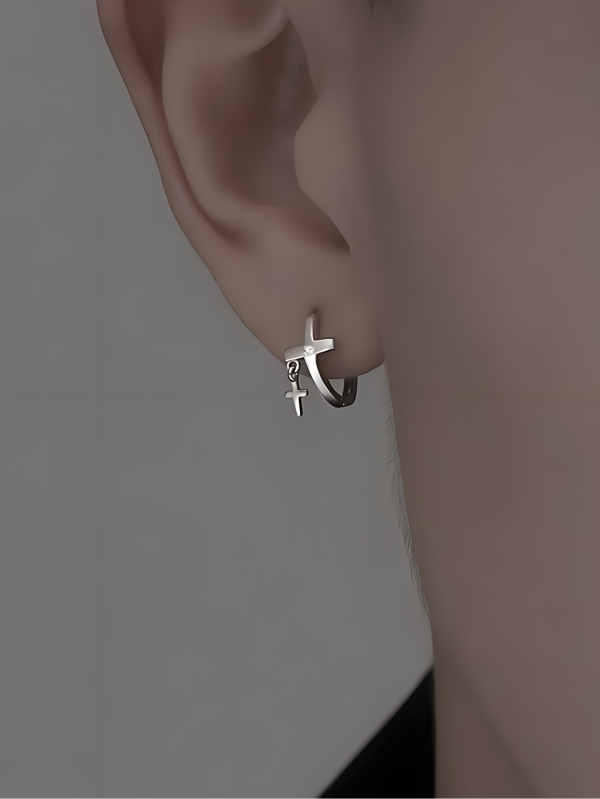 1 par de brincos da moda, primavera/verão, estilo casual e descolado com sobreposição em forma de cruz, adequado para uso diário masculino, passeios, trabalho, um ótimo presente de aniversário para amigos