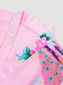 2pcs Young Girl Pink Floral Print Long Robe Set - Multicolor - View 3