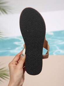 Women's Rhinestone Decor Thong Flat Sandals, Summer Bohemian Beach Shoes