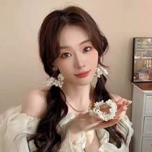 1pc/3pcs Korean White Faux Pearl Flower Hair Scrunchies, Elegant Elastic Ponytail Holders, Suitable For Daily Use In Spring & Summer,Hair Accessories,Hair Elastics,Hair Ties,Hair Rope, Hair Bobbles