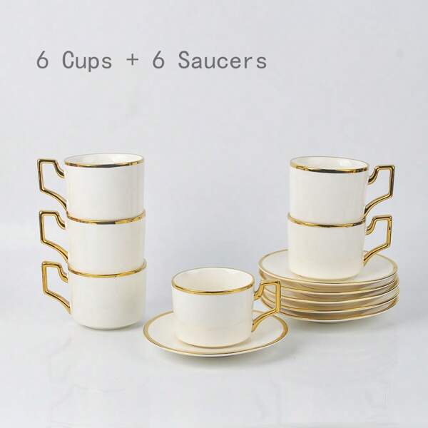 Juego de tazas y platillos de té de lujo con ribete dorado, tazas para capuchino, juego de tazas de café, tazas de café británicas, juego de té de porcelana, tazas para latte, para fiesta de té, tazas de té con rosas 6 piezas (8.8oz)