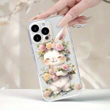 1pc Transparent TPU Soft Phone Case With Cute Rabbit & Flower Basket Design, Shockproof Protective Cover Compatible With IPhone16 Pro Max/16/15/14/13/12/12/11, High-End Fashion Design, Great For Easter Gifts To Friends And Family, Also Fits S25/S/24S24/S23/S22 Series