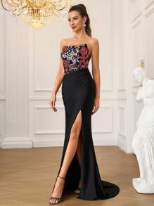 Sleeveless Elegant Sequins Embellished Fitted Formal Long Dress, For Party & Evening, Gown, For Wedding Guest