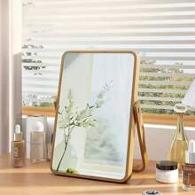 CASEGRACE 1 pieza Espejo de maquillaje de escritorio de madera - Ajustable, espejo de vanidad plegable HD con marco de madera natural, opción de montaje en pared o mesa, ideal para decoración del dormitorio y sala de estar, regalo de cumpleaños perfecto