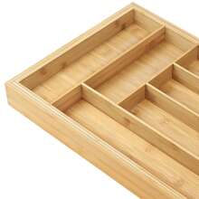 Vandise Cutlery Tray Bamboo Drawer Organiser Expandable From 32 X 43cm To 52 X 43cm, 5cm Depth, Waterproof Utensil Holder 6 To 8 Separate Slots For Kitchen, Bedroom, Office Cutlery Drawer Organiser, Expandable Utensil Tray For Kitchen, Adjustable Wood Flatware Holder, Drawer Organiser Trays, Compact Storage For Spoons Forks Knives, 20.5"W X 17"W X 2"H  Cutlery Tray Drawer Organiser Rack 6-8 Compartment Holder Knife And Fork Drawer Organiser, Expandable Kitchen Cutlery Trays, Adjustable Large Utensil Drawer Organiser - Khaki - View 8
