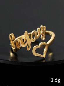 Gepersonaliseerde gouden hartnaamring voor dames, gepersonaliseerde open hartvormige ring van roestvrij staal