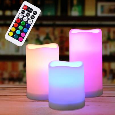 3 PCS Flameless LED Candle Light With Remote Control,For Living Room, Dining Room, Bedroom With Multiple Scenes