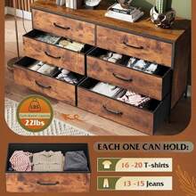 Wide Fabric Dresser, 6 Drawer Dresser TV Stand For 60" TV, Dressers Bedroom Furniture Large Storage Tower Unit With Fabric Bins, Dresser For Bedroom, Closet, Hallway, Rustic Brown