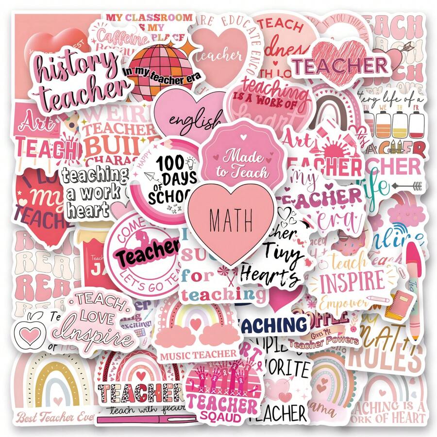 64Pcs Pink Stickers Vinyl Aesthetics Stickers, Decals, Scrapbooking, Diary, Bumper, Skateboard, Water Bottle, Cartoon, Hard Hat, Car Stickers