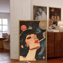 1 件，帆布挂画，带框装饰画，海报，墙壁艺术，复古太空吸烟女人艺术印刷品，宇宙嬉皮科幻海报，现代复古风格，家庭办公室、卧室、客厅、厨房、浴室的帆布墙壁艺术，卡通设计，春季 - 彩色 - 查看 6
