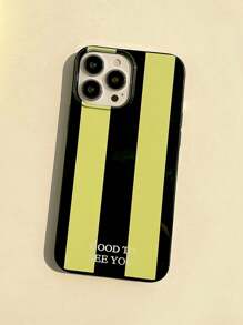1pc Glossy Black Striped Phone Case Compatible With IPhone 16, 16 Plus, 16 Pro, 16 Pro Max Waterproof Shockproof Anti-Fall Scratch Resistant - Green - View 2