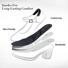 Wide Fit Women's Chunky Low Block Heels Mary Jane Closed  Round Toe Work Pumps Comfortable Elegant Dress Wedding Shoes - 藍色 - 查看 5