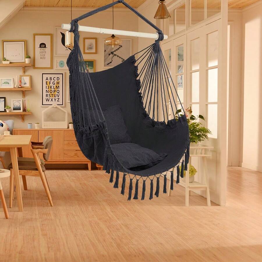 SYMCAVE Pillow Tassel Hanging Chair Gray - Grey - View 1