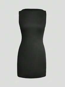 Women's Sleeveless Round Neck Fitted Solid Color Sexy Cute Y2K Fashion Casual Vacation Mini Dress, Spring/Summer