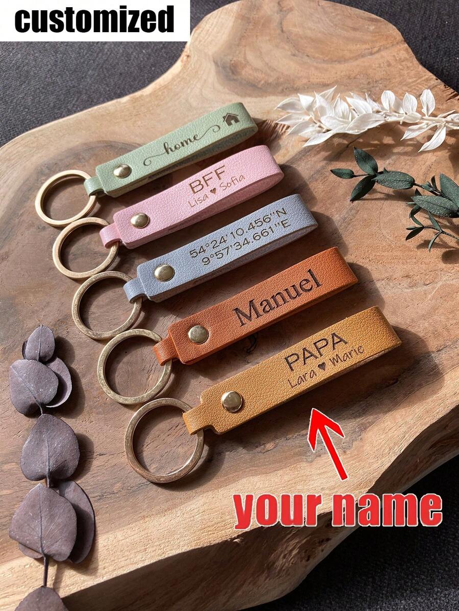 Customizable PU Leather Keychain, Gift For Birthday, Valentine's Day, Anniversary, Christmas, Car, Coordinates, Mom, Dad - Multicolor - View 1