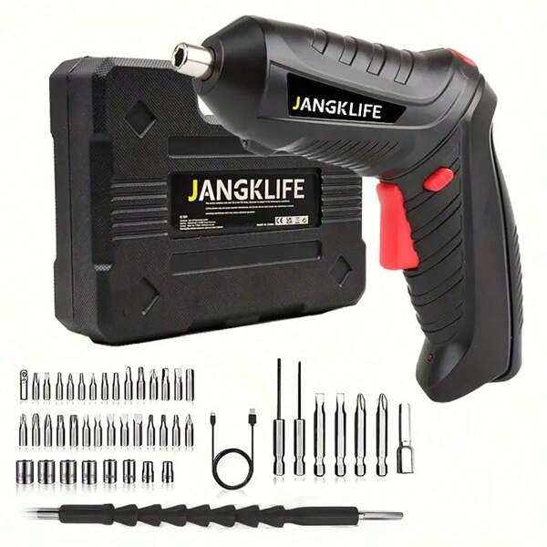 JANGKLIFE JANGKLIFE 47pcs Electric Screwdriver Set, USB Rechargeable 90° Rotatable Foldable Handheld Tool With Reverse Rotation, 18650 Lithium Battery, ≤36V Operating Voltage, 1300mAh Capacity