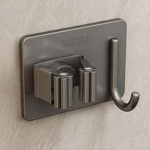 1/2/3pcs 304 Stainless Steel Mop Hooks, Bathroom Wall Mounted Mop Holder, No Drilling Required, Strong Adhesive Mop Rack