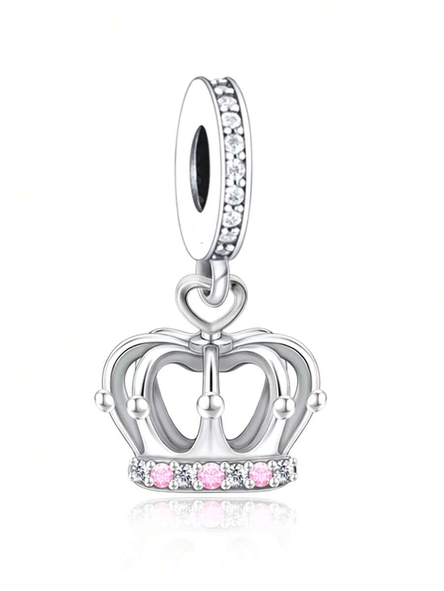 1 件时尚银色电镀水钻皇冠吊坠，母亲节礼物 - 銀色 - 查看 1