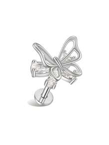 1 件装双层蝴蝶无缝推入式唇/耳/软骨耳钉，镶嵌合成锆石，身体穿孔珠宝唇/耳钉，适合约会、日常佩戴、礼物、派对、音乐节 - 蝴蝶型 - 查看 8