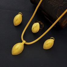 Dubai Eritrean Women Golden Color Pendant, Ring, Earring 3pcs Jewelry Set, Ethiopic Wedding Bridal Jewelry Gift For Holidays - A - View 3