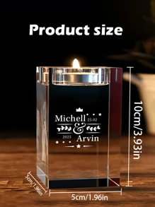 Personalized 3D Text Crystal Candle Holder Personalised Memorial Tea Light Holder Crystal Glass Remembrance Gift,Love Lives Here Crystal Tealight Candle Holder,Personalized Couple Gifts, Engagement Gift,Personalized Pillar Candle Holder