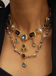 1pc Retro Vintage Palace Style Crystal Fringed Choker Necklace, Suitable For Women's Daily, Festival, Party Wear - Crystal Tassel Necklace - View 2