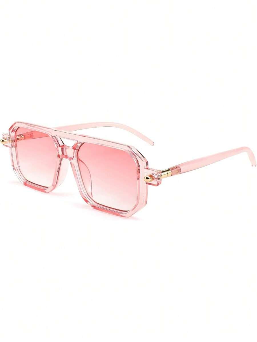 Vintage Square 70s Flat Aviator Fashion Glasses Women Men Classic Retro Stylish Frame Glasses ,Vacation Gift Party Driving Outfit Matching, Suitable For Various Face Shapes To Participate In Different Occasions.CK2622 - 010 Tròng kính trong suốt màu hồng và màu hồng chuyển sắc - Xem 1