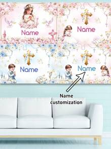 1 pieza Lienzo de fondo personalizable con la frase "Que Dios bendiga al bebé" para decoración de fotografía de fiesta de bautizo o cumpleaños