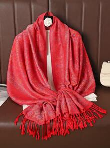 1 件复古佩斯利和格子锦缎印花羊绒围巾，柔软休闲波西米亚流苏披肩，适合日常通勤、旅行、外套装饰 - 彩色 - 查看 4