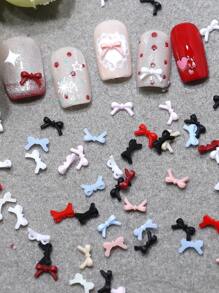 50Pcs/Bag Mixed Color Mini Bow Nails Press On Nail Art Kawaii Flatback Resin Rhinestones Nail Charms Nail Supplies Nails Nail Gems