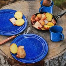 Cinsa Vajilla Rustik 16 piezas para 4 personas, 16 piezas, peltre ligero, set de vajilla, platos, bowls, tazas (Azul Real Nevado) - Azul Real Nevado - Ver 4