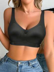 Seamless Sexy Bra Underwear For Women Ice Silk Cross Tops Front Buckle No Rims Beautiful Back And Auxiliary Breasts Adjustable Bras Underwear Lingerie - Black - View 2