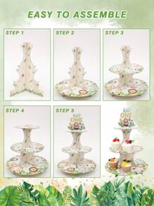 1Set 3 Tiers Jungle Animal Cupcake Cake Stand,Wild One Theme Birthday Party Decoration,Cardboard Cupcake Stand Holder,Cupcake Tower Dessert Holder,1st Birthday Party BabyShower Party Display Supplies,Table Decor Cake Decor