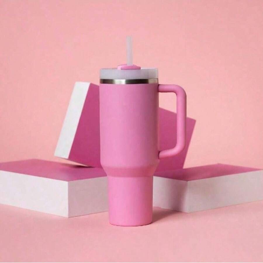 40oz Mug Tumbler With Handle Insulated Tumblers Lids Straw 40 Oz Stainless Steel Coffee Termos Cup Ready To Ship Vacuum Insulated Water Bottles - 粉色 - 查看 1