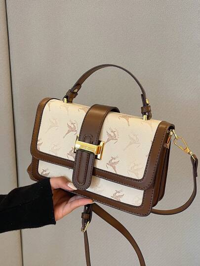 复古大容量手提包，奢华PU斜挎包，女士经典休闲托特包/单肩包