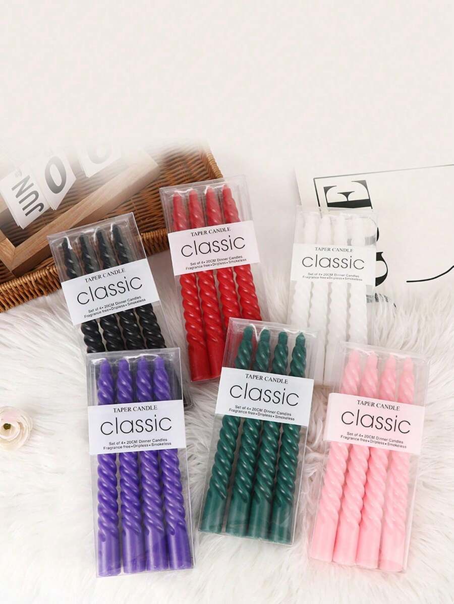 4 piezas de velas en espiral de colores 2025 nuevas (longitud 20cm/7.87in), velas en espiral de color rosa intenso para la decoración del hogar en días festivos, velas retorcidas sin perfume y sin goteo para fiestas, cenas, bodas, San Valentín (rojo/blanco/negro/verde/rosa), regalos, decoración del hogar, Pascua, velas decorativas de cumpleaños, decoración de velas para fiestas, velas para la decoración de mesas de restaurantes/cocinas, Día del Padre, Día de la Madre
