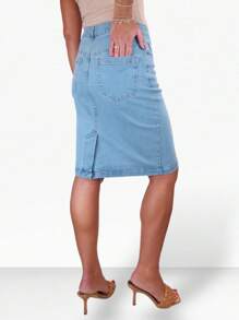 Paulo Due Stretch Denim Knee Length Skirt - Light Wash - View 2