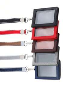 皮革身份证夹盒 聚氨酯商务徽章卡夹 带颈带挂绳 时尚信用卡钱包 学校办公用品 - 彩色 - 查看 3