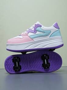 Unisex Wheeled Roller Shoes For Boys And Girls, 4-Wheel Removable Lightweight Roller Skate Shoes For Teens, Suitable For Roller Skating - Purple - View 4