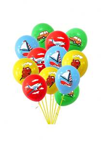 12/16PCS Transportation Themed Flag Raising Balloon Set, Sailboat, Airplane, Train, Birthday Party Scene Decoration Supplies
