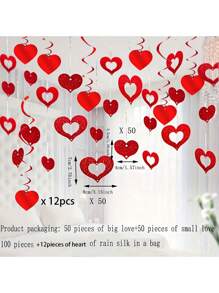 106pcs Red Heart Rain Silk Pendant Hanging Decorations Plastic Red Heart Spiral Banner, Valentine's Day Heart Shaped Hanging Decorations, Wedding Anniversary Love Party Ceiling Ribbon, Valentine's Day Party Supplies, Heart Sequin Hanging Decorations, Restaurant Window Decorations And Layout Supplies Bridal Party Wedding Ceremony Essential ,Wedding Ceremony Decor(With Lanyard) Gifts Birthday Graduation Birthday Decorations Party Decorations Bachelorette