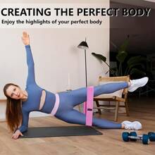 3 件套阻力带套装，防滑弹性锻炼带，适用于腿部、臀部、身体伸展、锻炼、瑜伽，采用丙烯酸面料制成，多种颜色（粉色、紫色、绿色），多级张力，深蹲臀部阻力环带，适用于健身、瑜伽伸展训练 - 彩色 - 查看 5