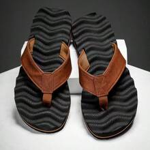 Men's Summer Flip Flops, Casual Thong Sandals With Wave Massage Sole, Non-Slip Beach Slippers, Fashionable Flat Casual Men's Sandals, Versatile