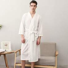 1pc Lightweight & Fashionable Home & Beach Robe, Quick Dry Soft Robe, Couples Loungewear, Simple Plaid Bathrobe, Sexy Sleepwear, Unisex Style Summer Wedding Home Bathroom Decor Back To School