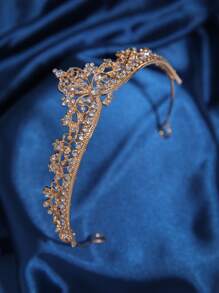 1 件镶有水钻的合金皇冠头带，适合派对、生日、婚礼 - 金色 - 查看 4