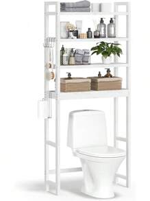 Organizador de baño de 4 Niveles con estantes Ajustables, 10.2 x 24.8 x 72.8 Pulgadas, Ahorro de Espacio, Blanco Nube - Marrón - Ver 9