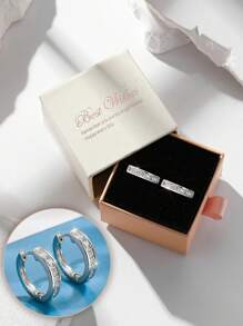 2pcs/Set Elegant & Minimalist Cubic Zirconia Hoop Earrings, Copper Simulated Diamond Earrings, Suitable For Women, Weddings, Engagements And Gifting - Silver - View 1